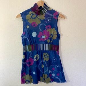 Anthropologie Mock Neck Mod Floral Sleeveless Blouse